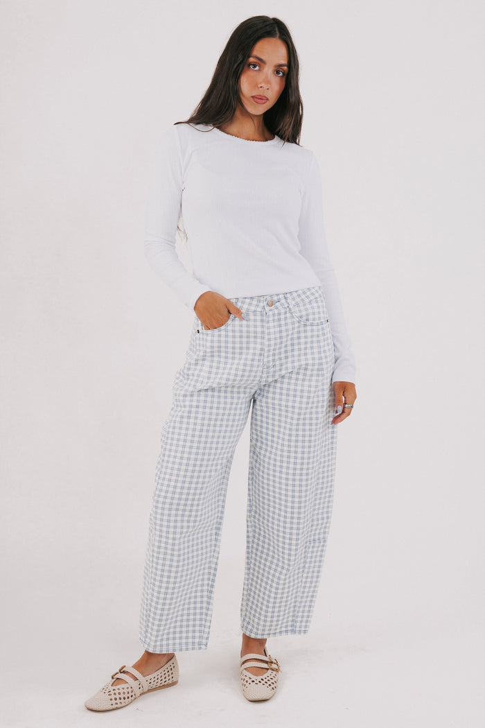 white long sleeve top with trim detail full