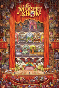 Illustration of the Muppet Show on a stage with characters and set design.