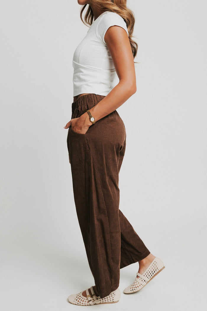 brown wide leg corduroy pants side