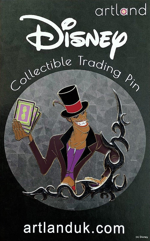A collectible trading pin featuring a Disney villain character, Dr. Facilier, from the movie \the Frog Princess, depicted with a thorny design, part of the Thorn Series.