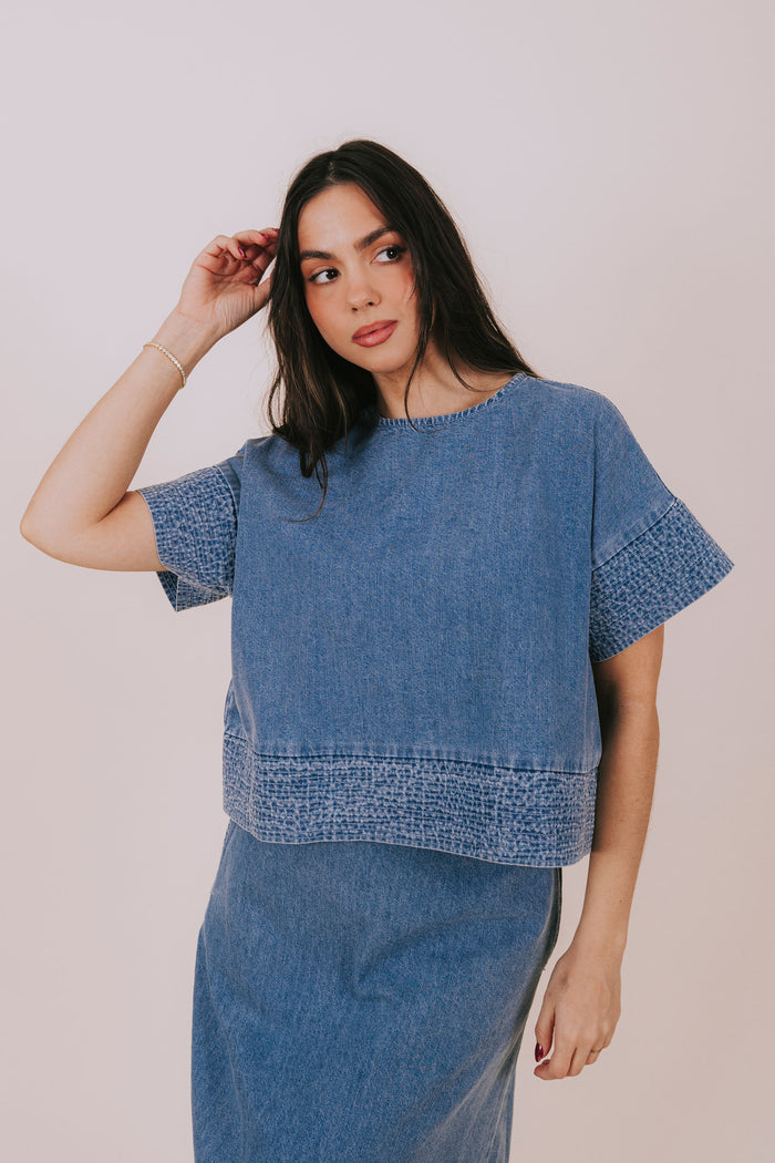 textured denim top front