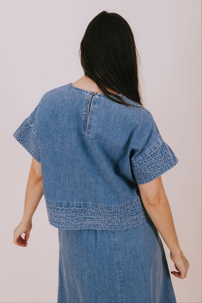 textured denim top back