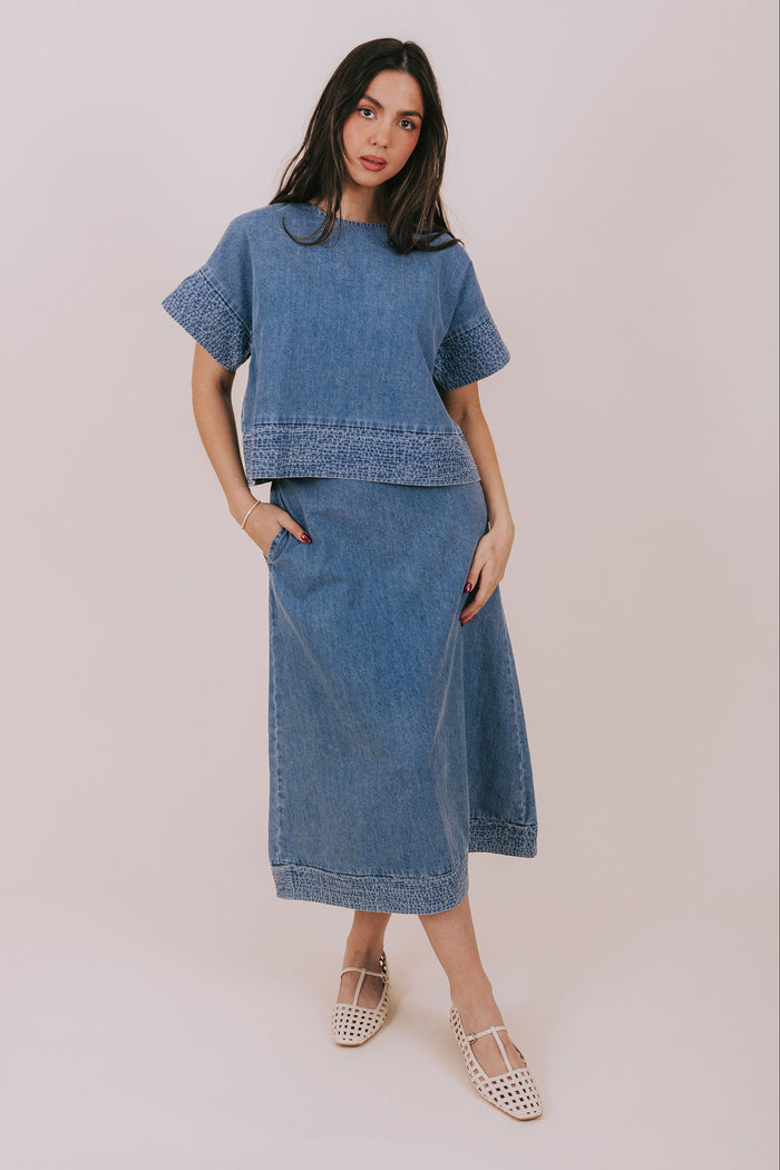 textured denim top full