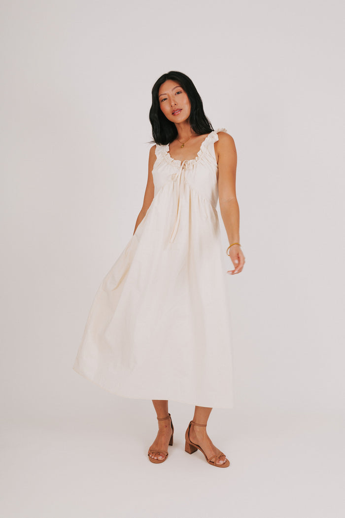 ruffled trim sleeveless cream dress