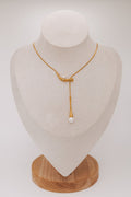 gold drop chain necklace with pearl accents