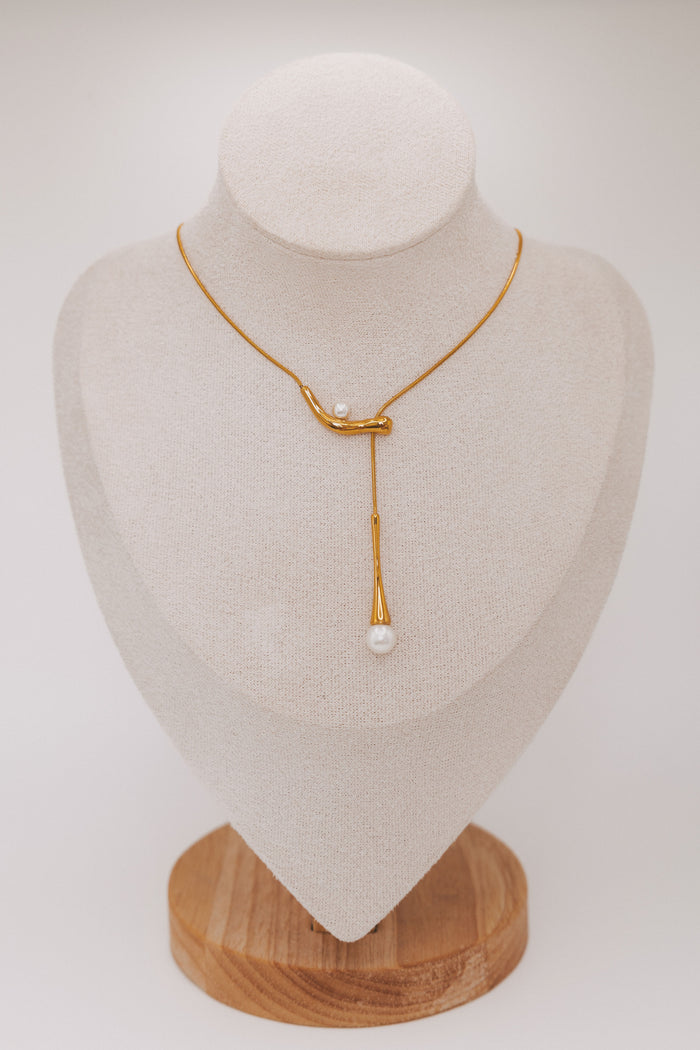 gold drop chain necklace with pearl accents