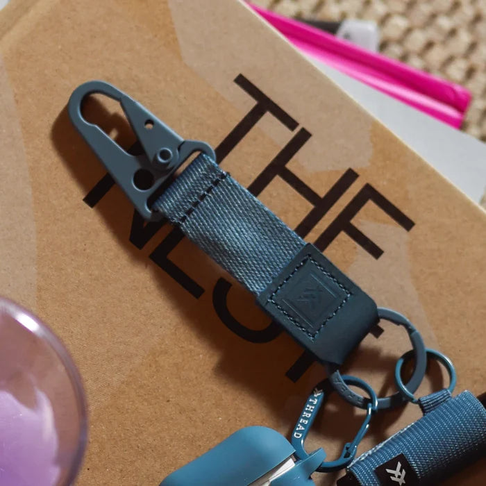 Light blue keychain with carabiner by thread