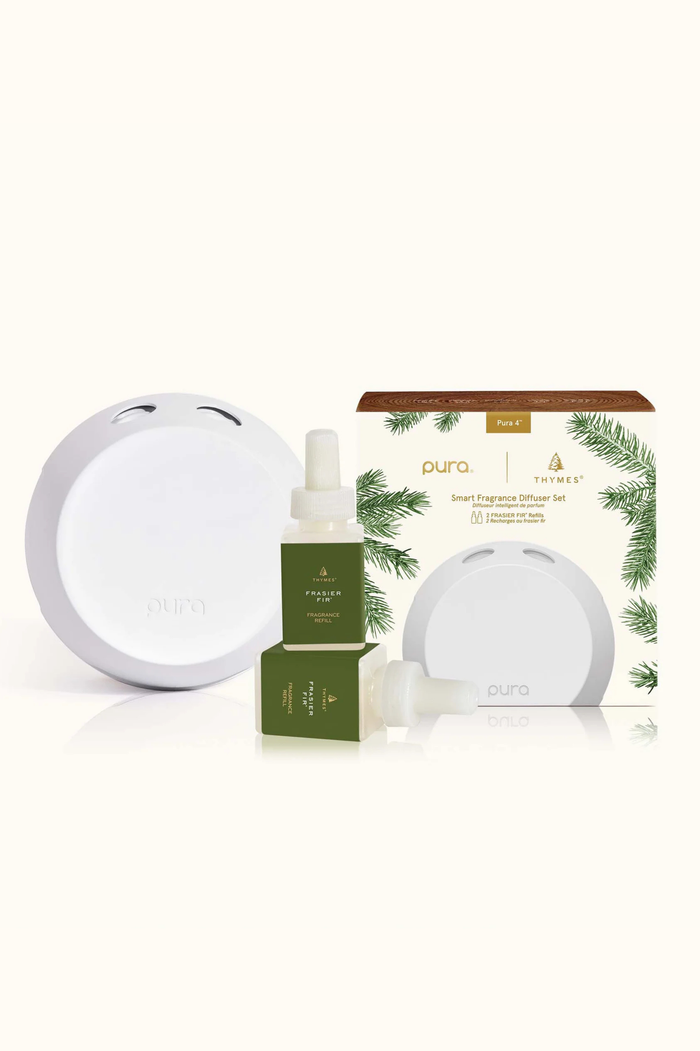 Thymes + Pura smart home diffuser kit in frasier fir.