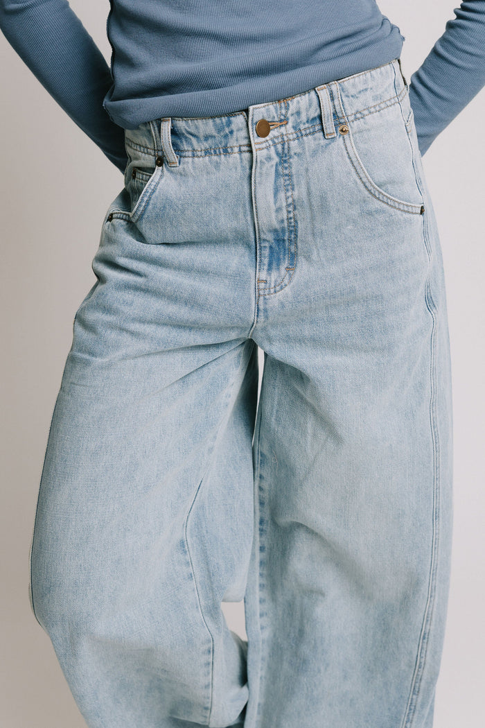 light wash high waisted wide leg jeans front
