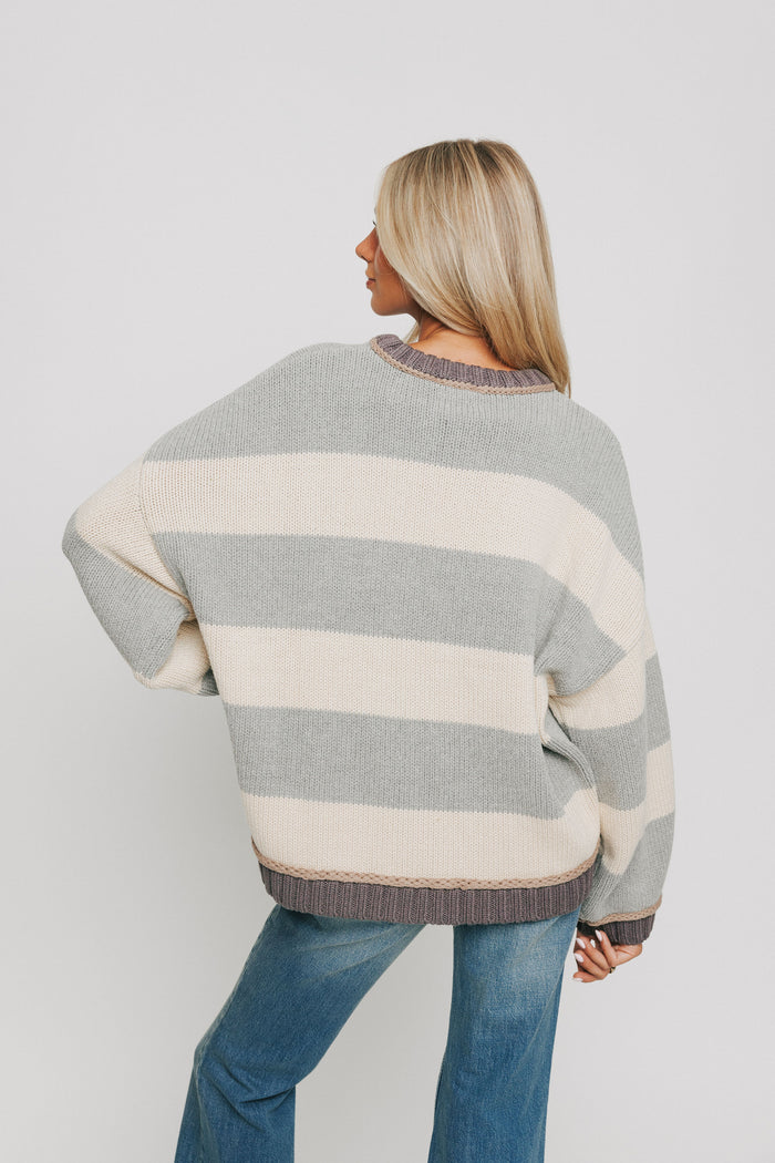 cream and grey wide striped sweater back