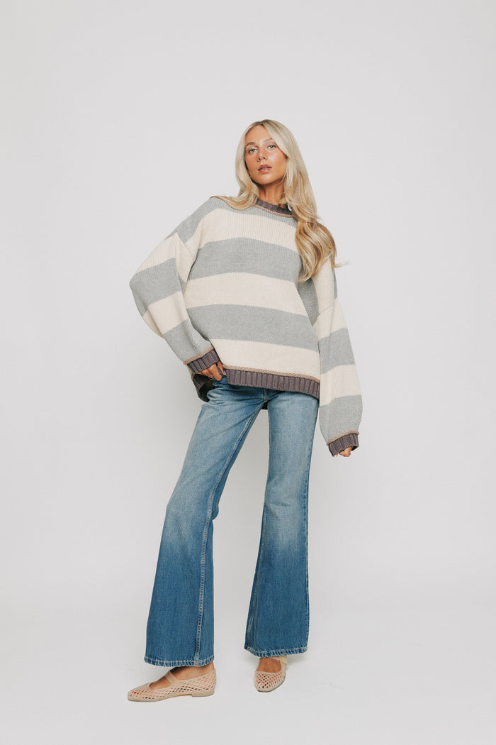 cream and grey wide striped sweater full