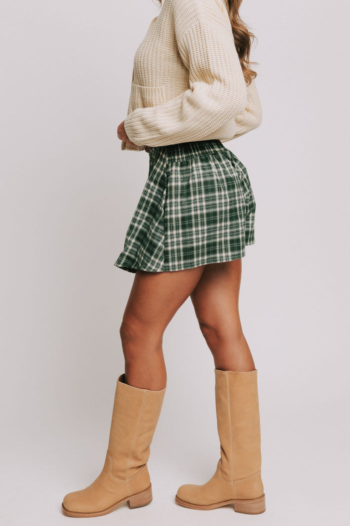 green and white plaid mini skort side