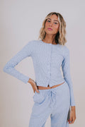 blue dainty floral lounge top front