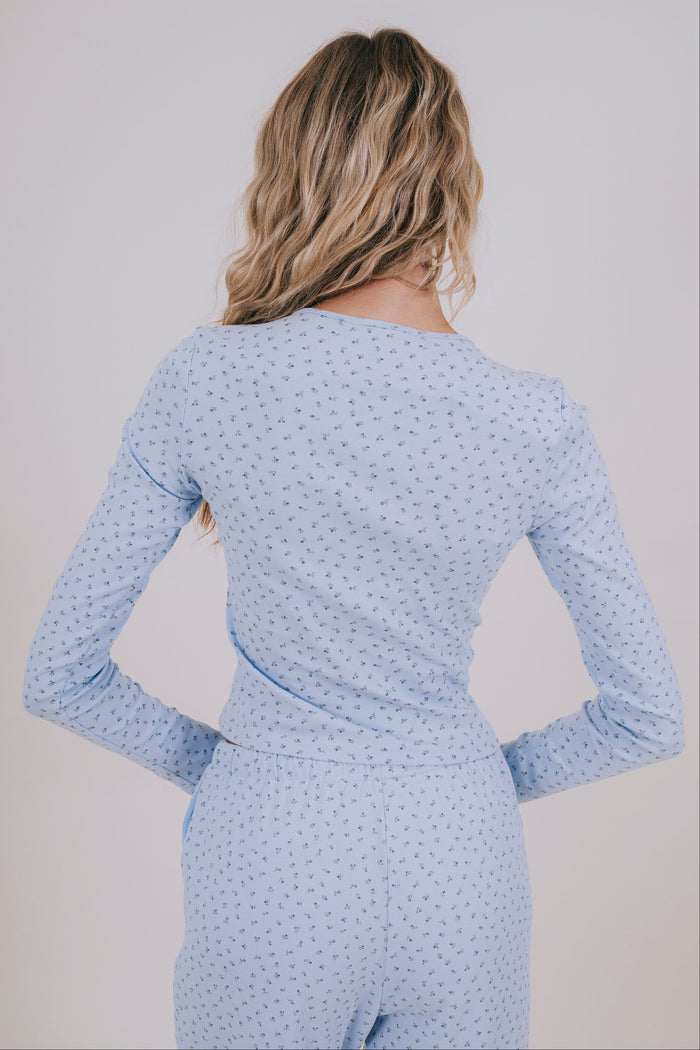 blue dainty floral lounge top back