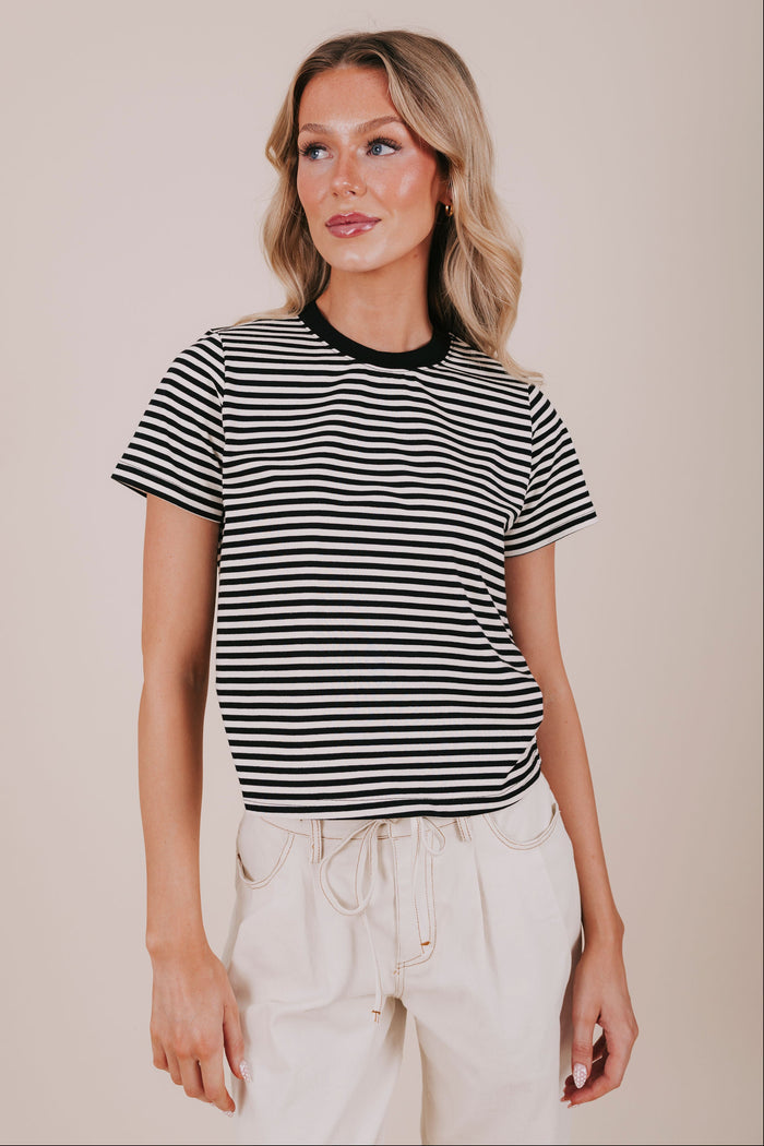 black horizontal stripe tee front