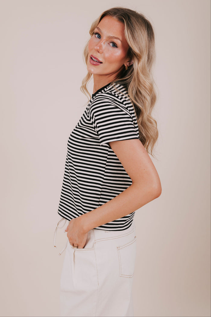 black horizontal stripe tee side