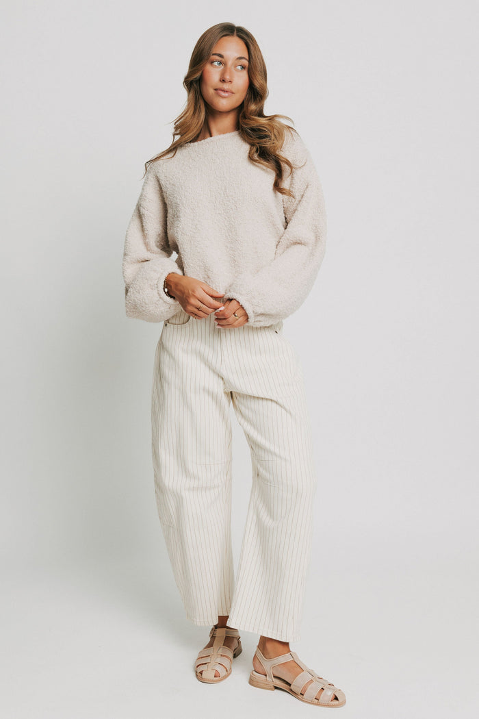 cream sweater with lantern sleeves full
