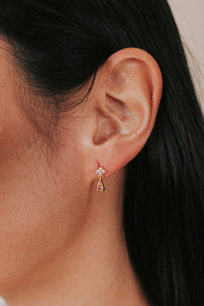 gold rhinestone dangle stud earring