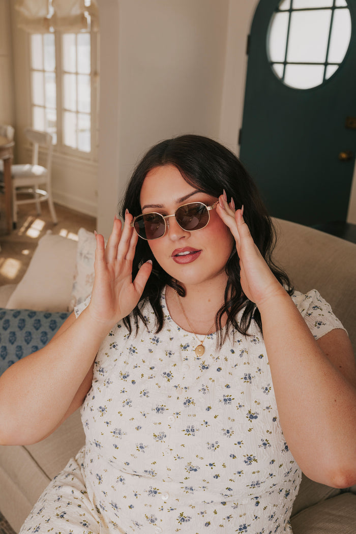 gold rimmed sunglasses ribbed chestnut model