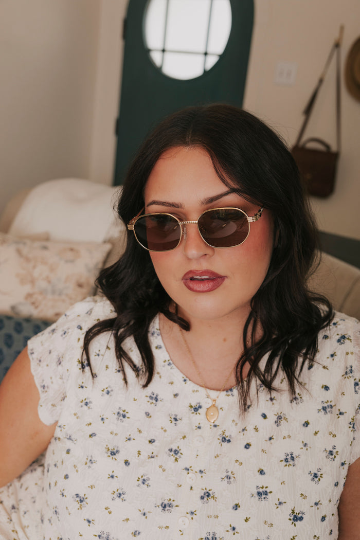 gold rimmed sunglasses ribbed chestnut model 2