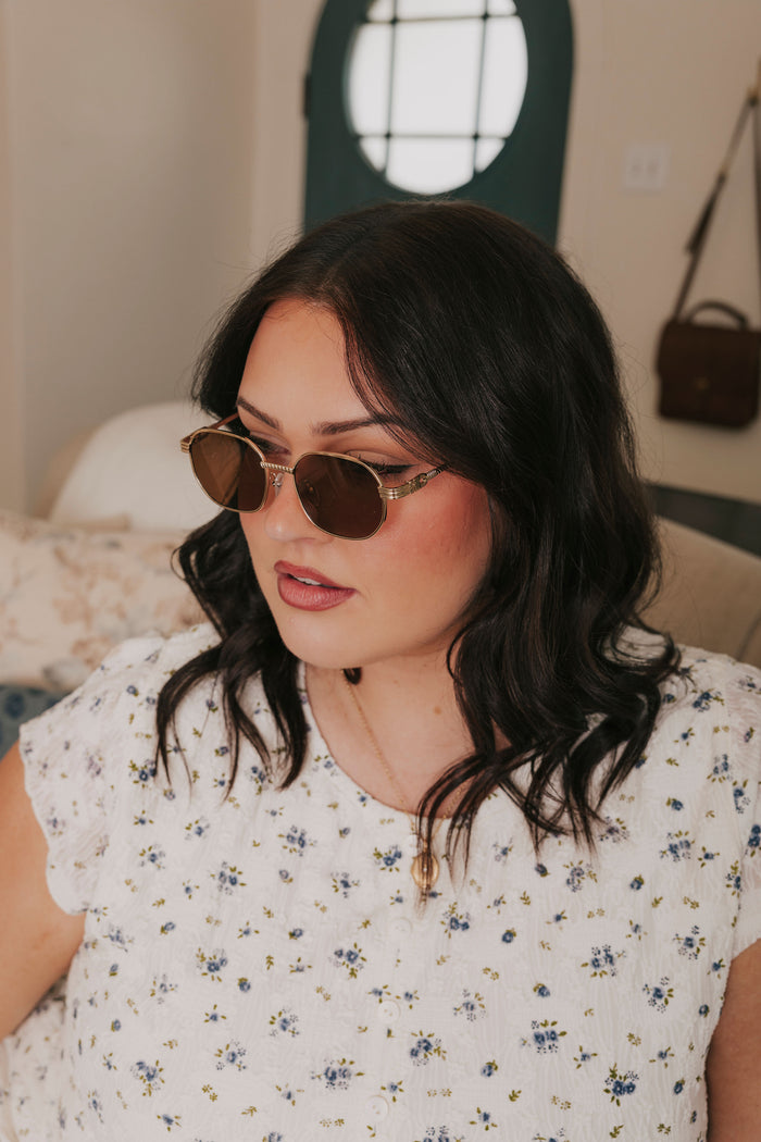 gold rimmed sunglasses ribbed chestnut model 3