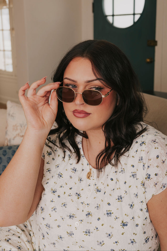 gold rimmed sunglasses ribbed chestnut model 5