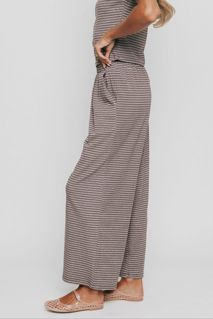 brown striped lounge pants side