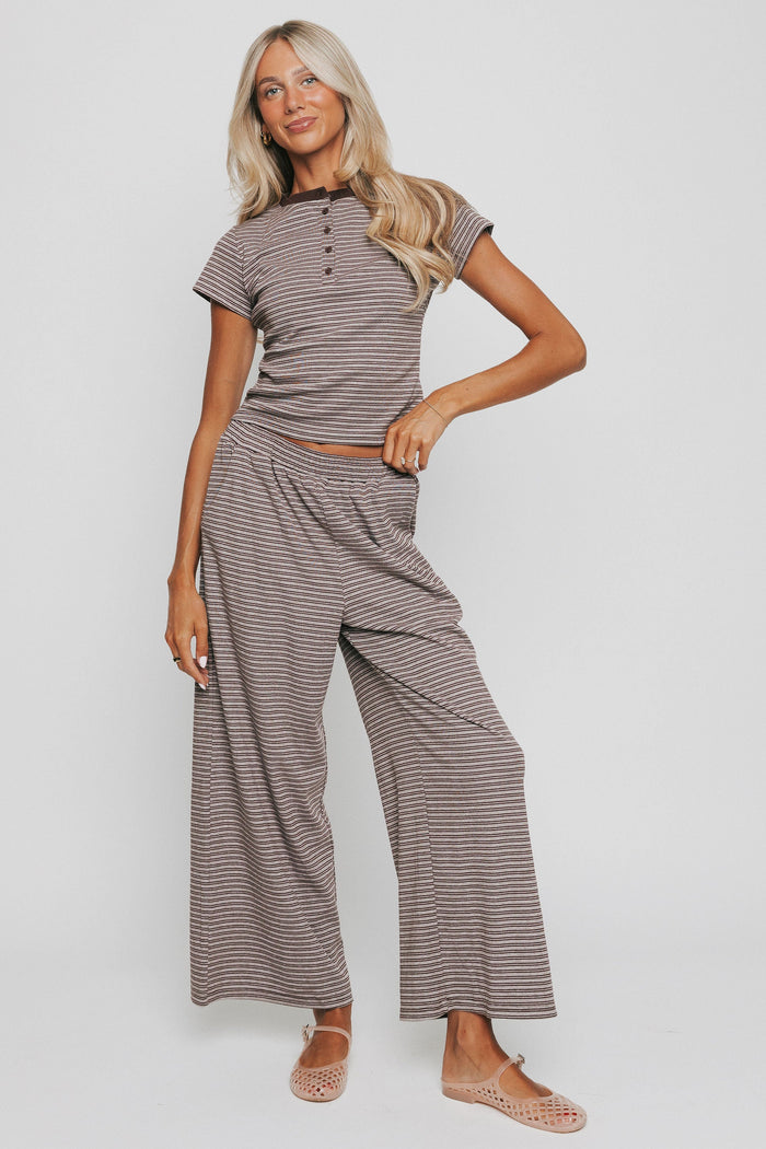 brown striped lounge pants full set