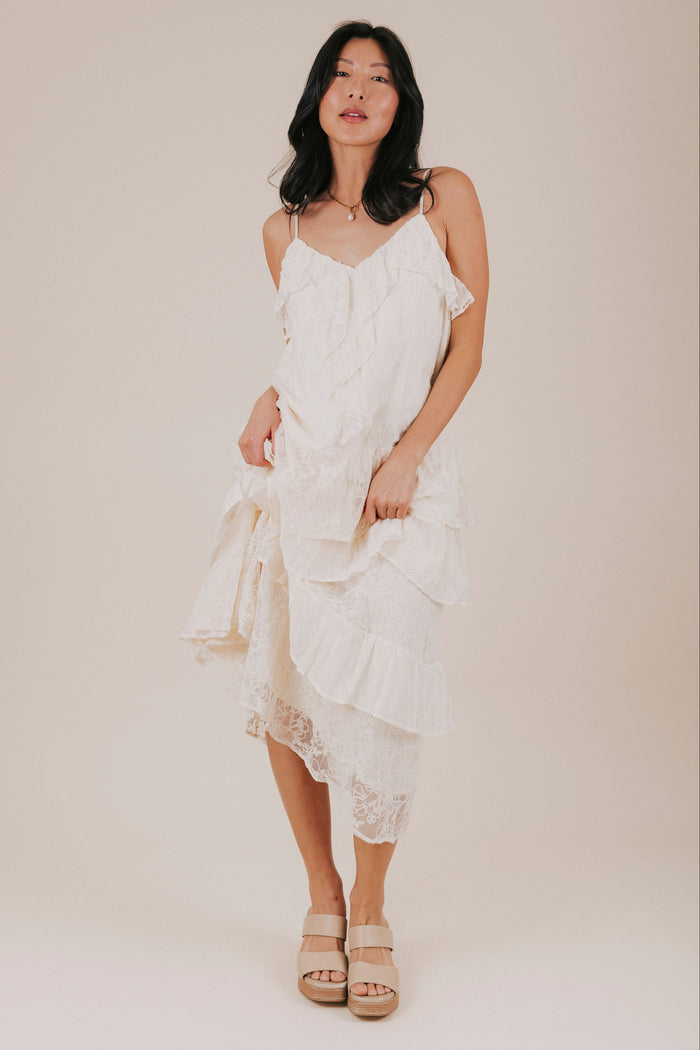 buttermilk floral lace tiered maxi dress full