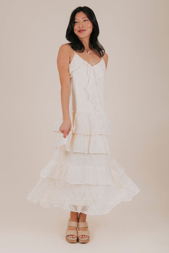 buttermilk floral lace tiered maxi dress full 2