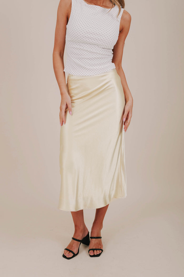 butter yellow silk skirt front