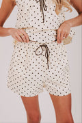 light yellow brown polka dots pockets elastic waistband shorts front