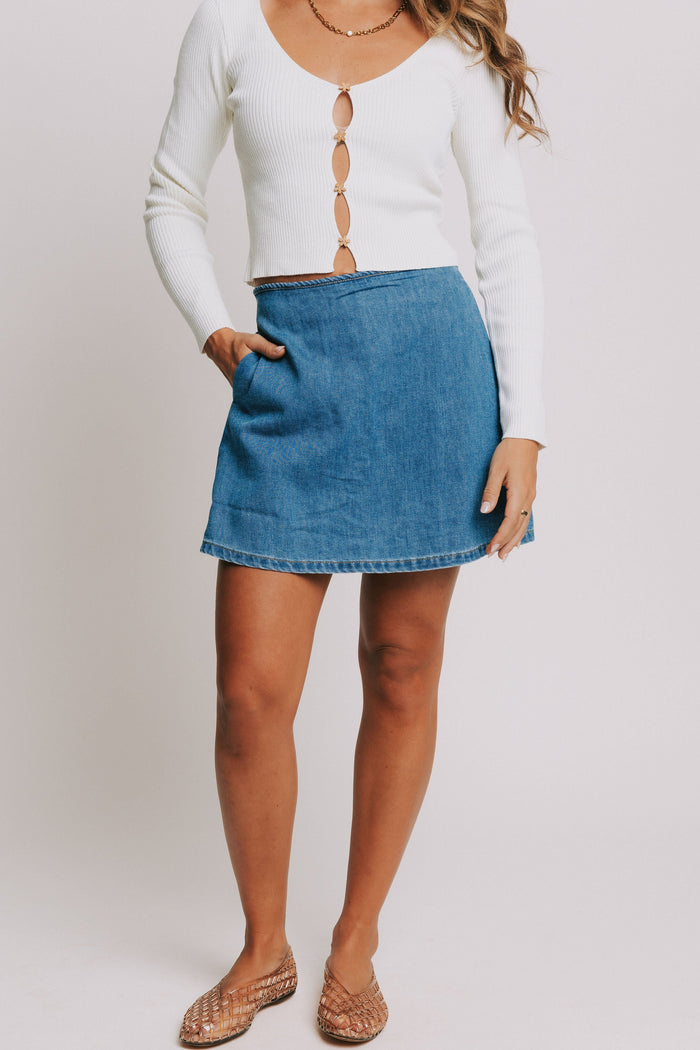 denim mini skort