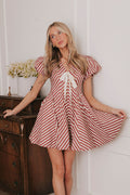 red and white stripe full skirt mini dress lifestyle