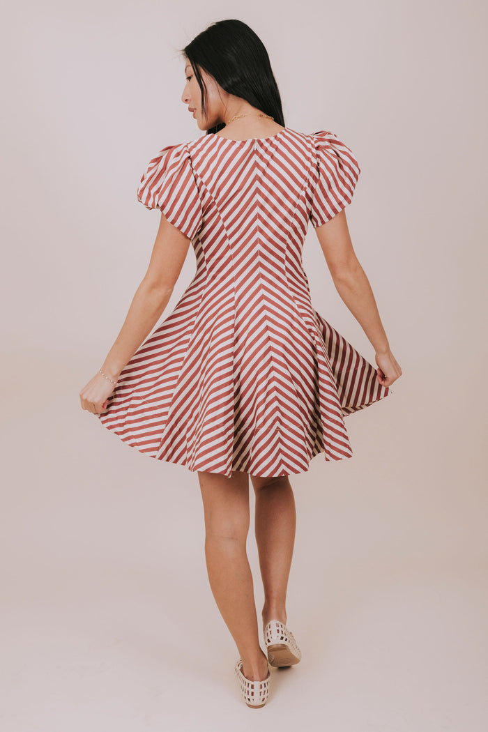 red and white stripe full skirt mini dress back