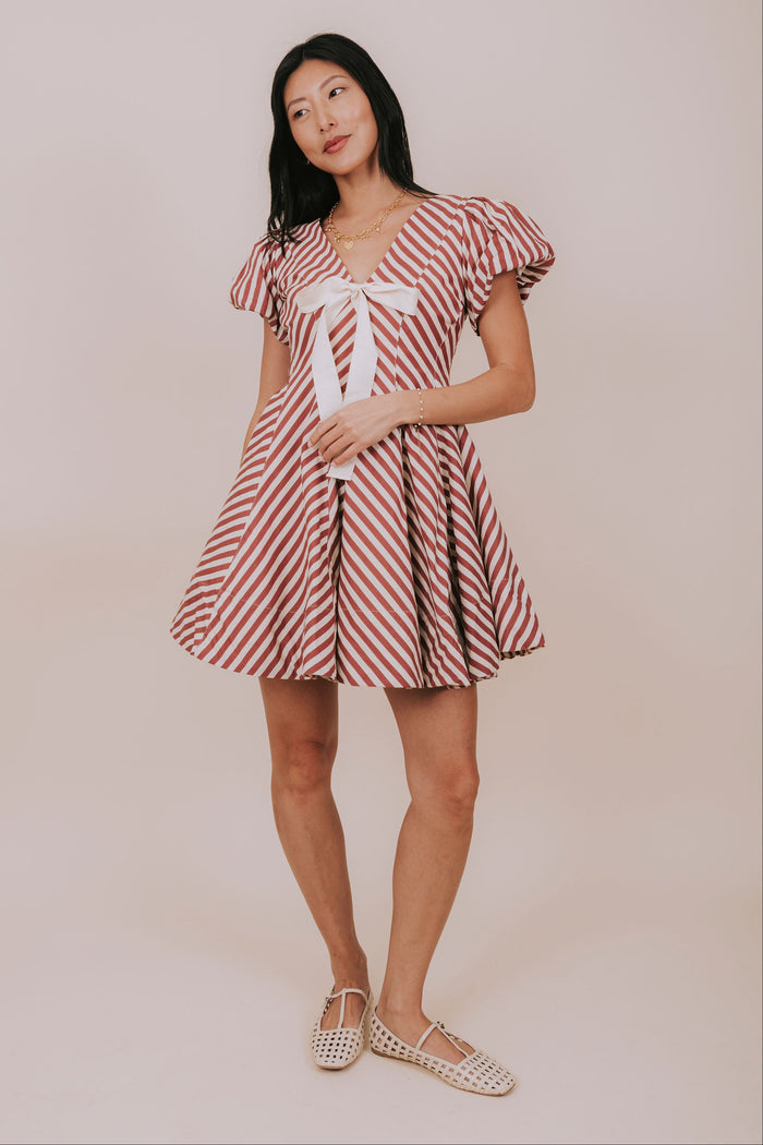 red and white stripe full skirt mini dress full