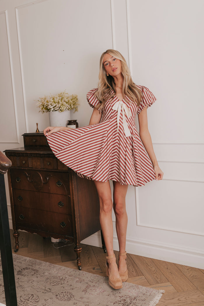 red and white stripe full skirt mini dress lifestyle 2