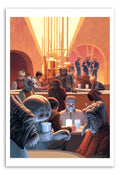 Mos Eisley Cantina with aliens drinking in a golden light