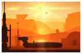 Artwork depicting a Star Wars: A New Hope inspired scene with the X-34 Landspeeder.