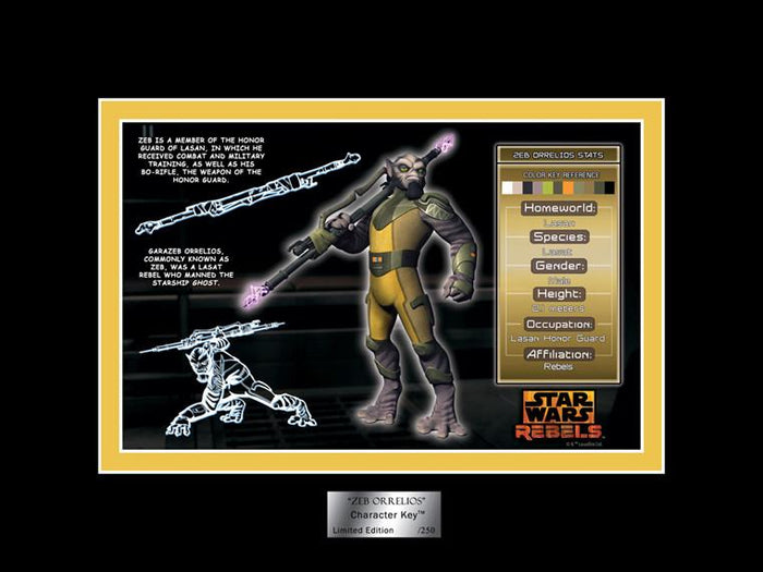 character key of Zed Orrelios from Star Wars Rebels depicting his stats